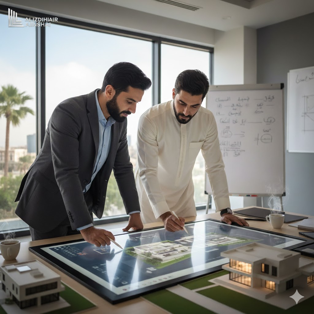 مهندسو الشركة يراجعون المخططات